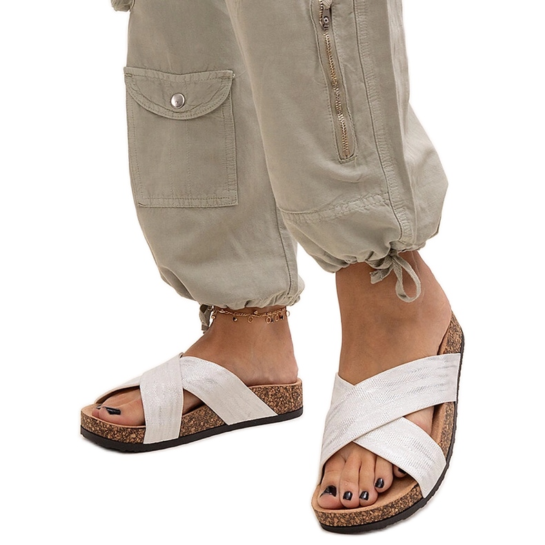 Zapatillas con suela de corcho brillo Ribera blanco Zapatillas con suela de corcho brillo Ribera blanco