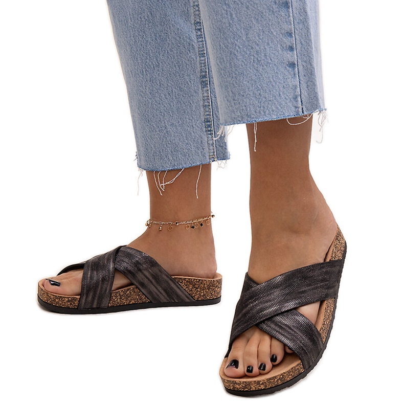 Zapatillas con suela de corcho brillo Ribera negro