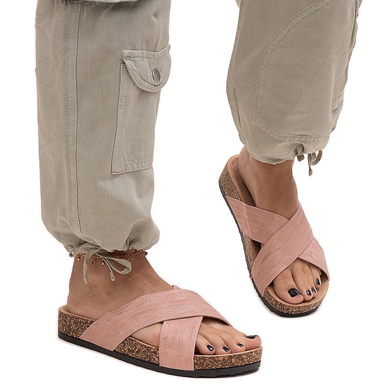 Zapatillas con suela de corcho brillo Ribera rosado