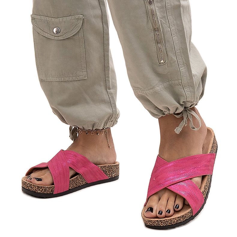 Zapatillas con suela de corcho brillo Ribera rosado