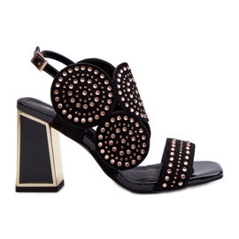 S.Barski Sandalias Tacón Decoradas D&amp;A CR026 Negro