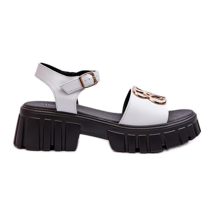Sandalias Mujer Piel Con Adorno Dorado, Blanco Vinceza 7910