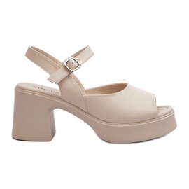 Sandalias Tacón Mujer Piel Vinceza 66627 Beige