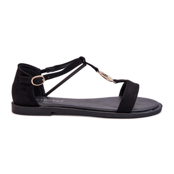 Sandalias Planas De Mujer Con Adorno Dorado Vinceza 17321 Negro