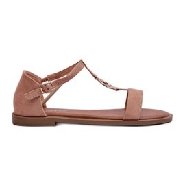Sandalias Planas De Mujer Con Adorno Dorado Vinceza 17321 Beige