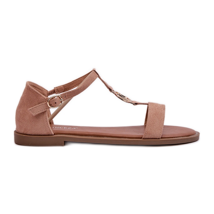 Sandalias Planas De Mujer Con Adorno Dorado Vinceza 17321 Beige