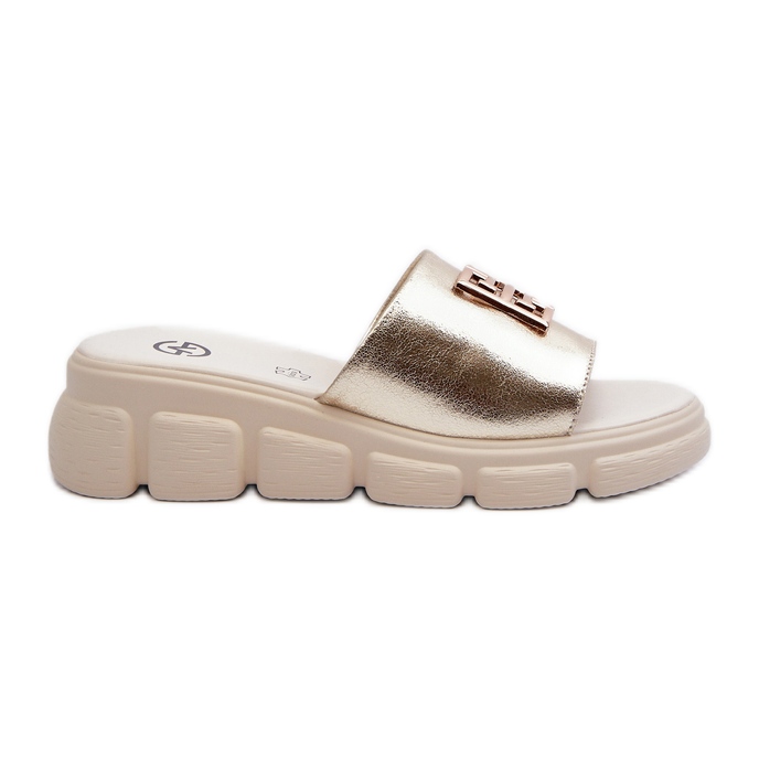Chanclas Mujer De Piel Con Adorno Dorado Sobre Cuñas Vinceza 41444 Dorado