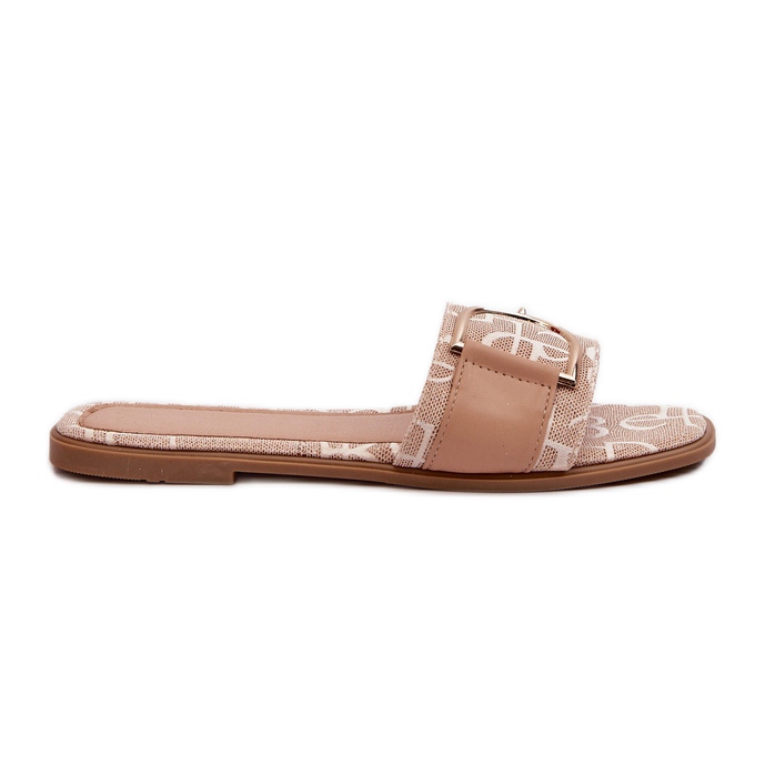 Chanclas de mujer brillantes con decoración en la puntera beige