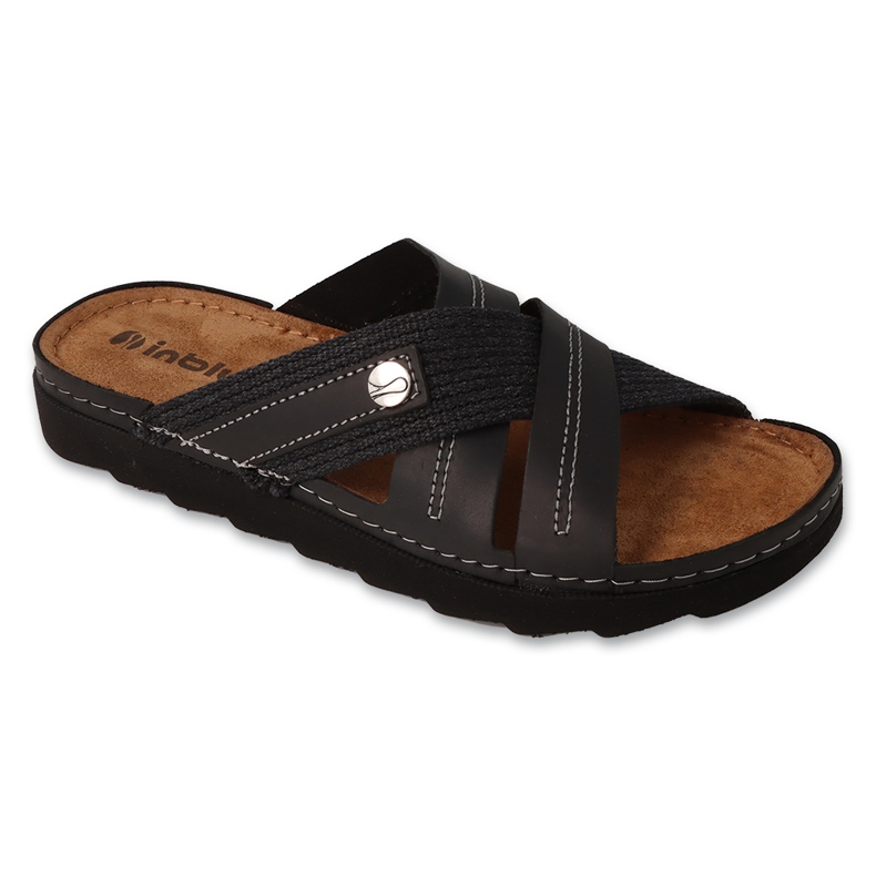 Zapatillas de cuero para hombres inblu 158m022 negro