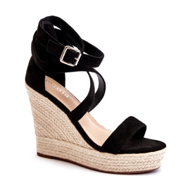Sandalias de cuña con trenza, Negro Salthe