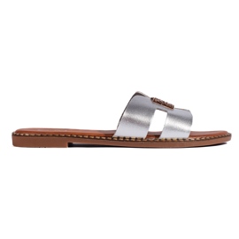 Chanclas de mujer planas plateadas plata