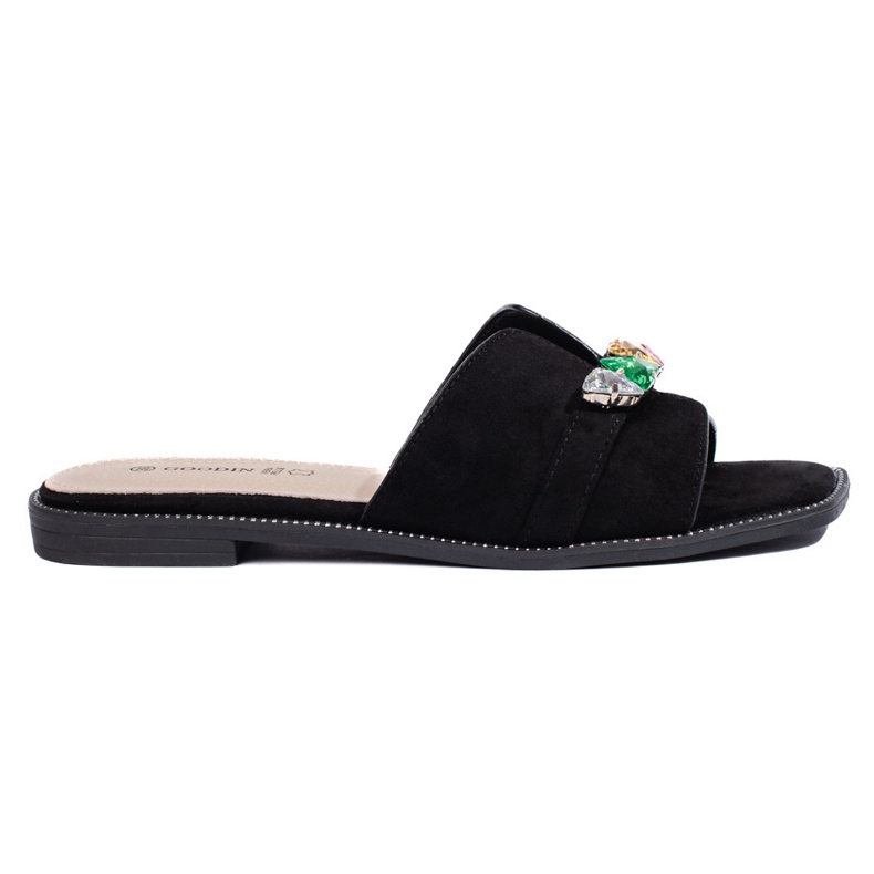 Chanclas de mujer negras con piedras. negro