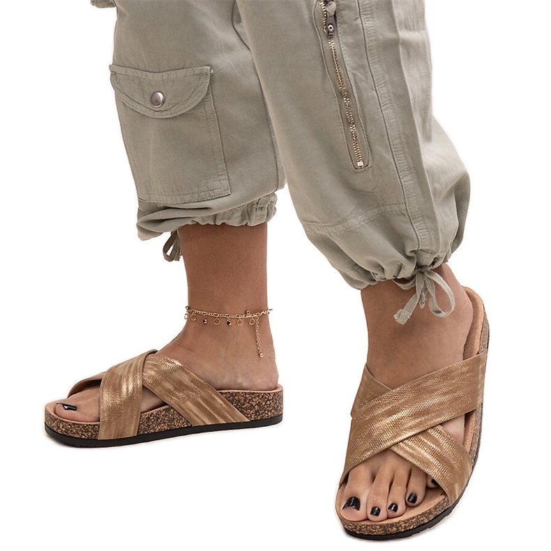 Zapatillas con suela de corcho brillo Ribera marrón