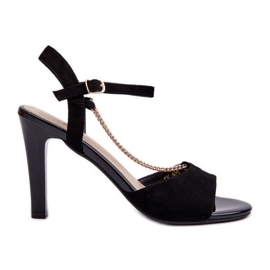 Sandalias De Mujer Con Tacón Alto Ante Ecológico Con Cadena Sergio Leone SK925 Negro