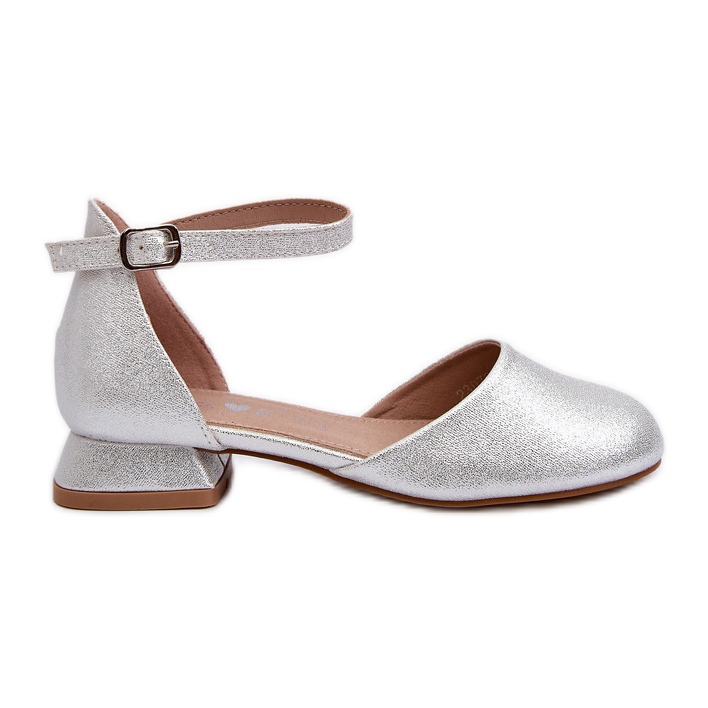Sandalias Niña Nelly Plata Tacón Bajo Brillante
