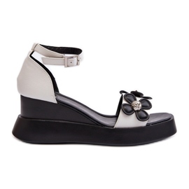 Sandalias De Mujer Con Plataforma Y Cuña Con Flores, Blanco Foviana
