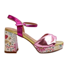 S.Barski Sandalias Mujer Tacón Floral D&amp;A CR980 Rosa rosado