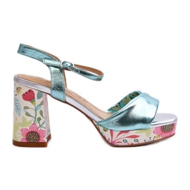 S.Barski Sandalias Mujer Tacón Floral D&amp;A CR980 Azul