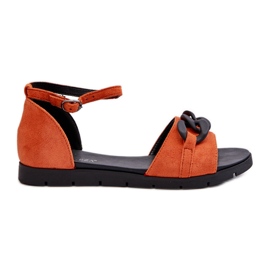 Sandalias Planas Mujer Con Cadena Vinceza 17320 Naranja