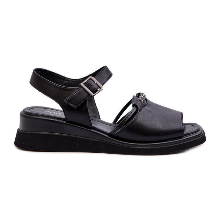 Sandalias Cuña Mujer Piel Vinceza 66624 Negro