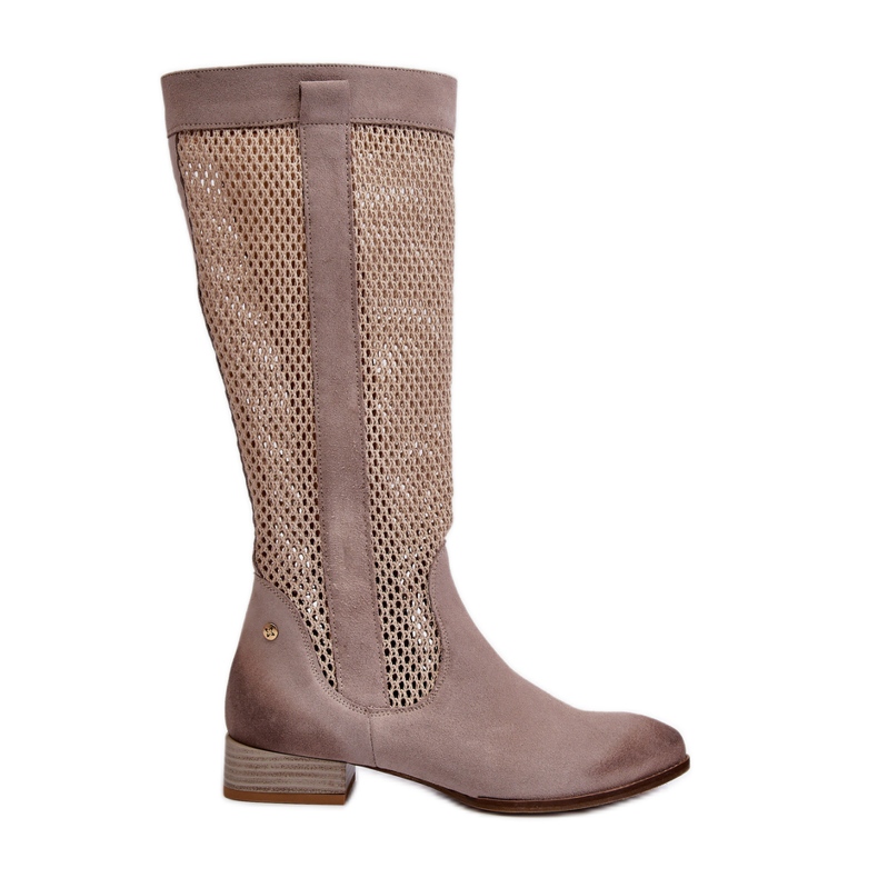 Botas De Mujer Caladas Con Tacón Bajo Confeccionadas En Ante Natural Maciejka 06467-04 Beige