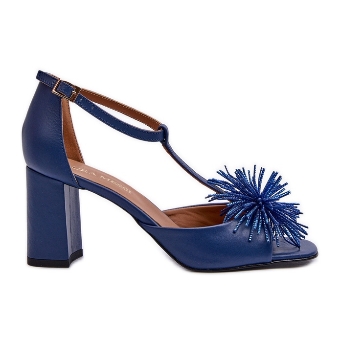 Sandalias de piel con tacón alto y decoración Laura Messi 2758 Azul marino