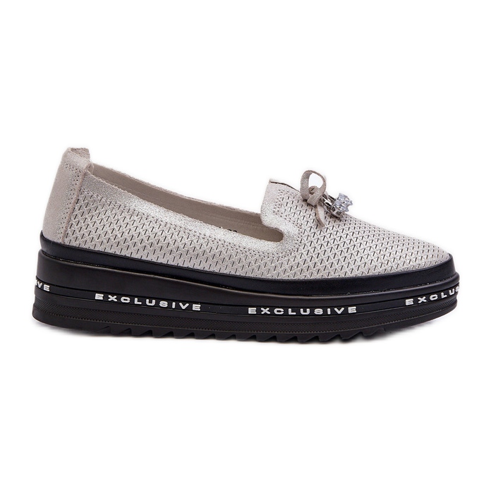Mocasines De Mujer De Piel Brillante Con Plataforma S.Barski LR400 Plata