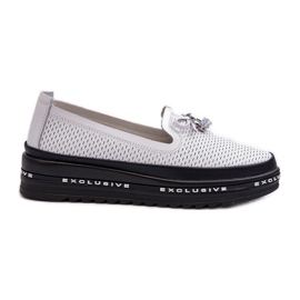 Mocasines de mujer de piel con plataforma S.Barski LR400, blanco