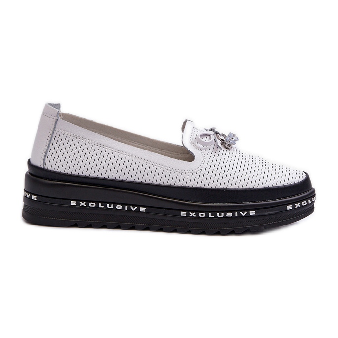 Mocasines de mujer de piel con plataforma S.Barski LR400, blanco