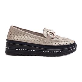 Mocasines De Mujer Piel Brillante En La Plataforma Con Decoración S.Barski LR750 Dorado