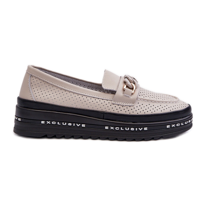 Mocasines Mujer Piel Con Plataforma Y Cadena S.Barski LR618 Beige