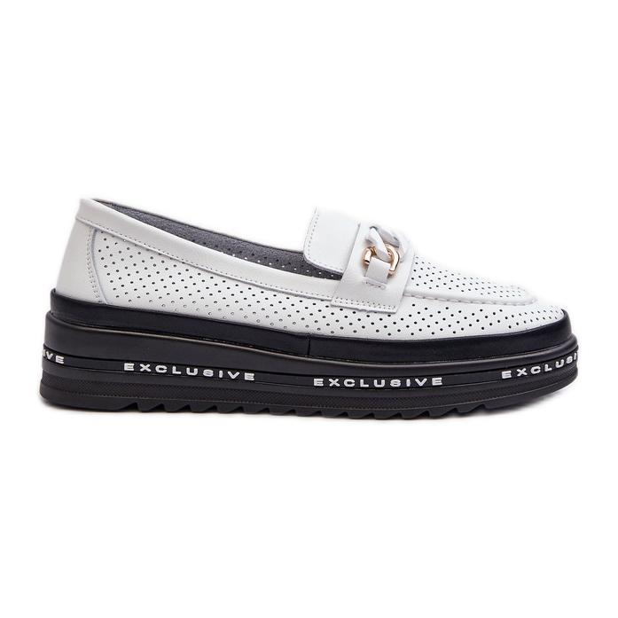 Mocasines Mujer Piel Con Plataforma Y Cadena S.Barski LR618 Blanco