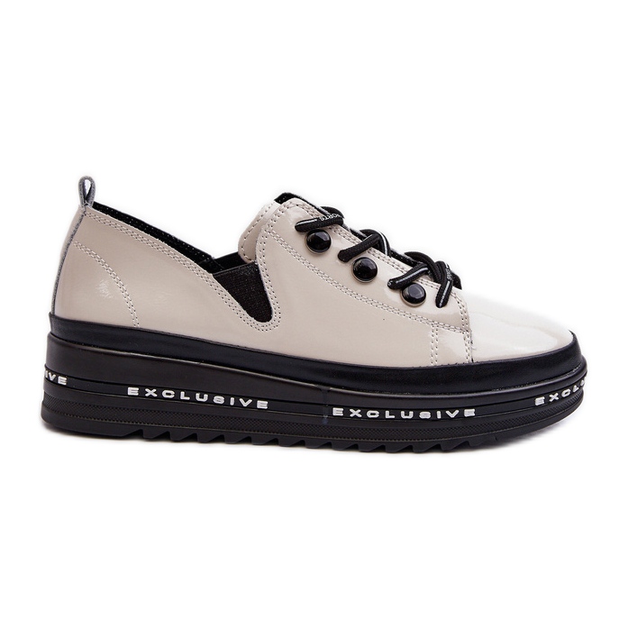 Zapatos Mujer con Cordones y Plataforma Piel Natural S.Barski LR620 Beige