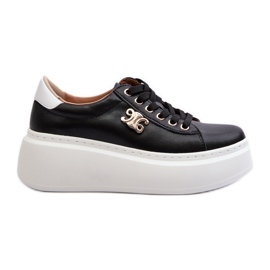 Deportivas Mujer de Piel con Plataforma Negro Pernalia