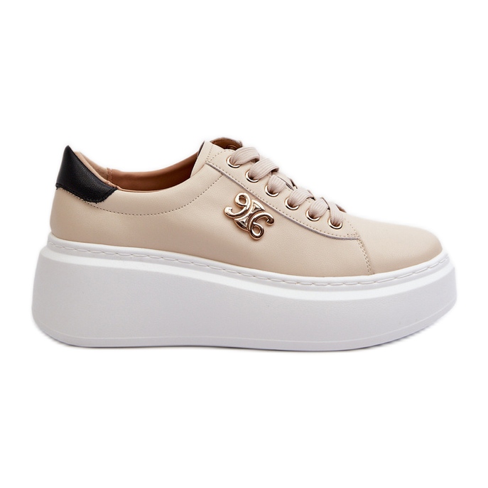 Deportivas Mujer de Piel con Plataforma Beige Pernalia Deportivas Mujer de Piel con Plataforma Beige Pernalia