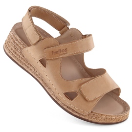 Sandalias cuña mujer piel cómodas beige Helios 138.07