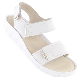 Sandalias mujer cómodas de piel con velcro, blanco Helios 136.188