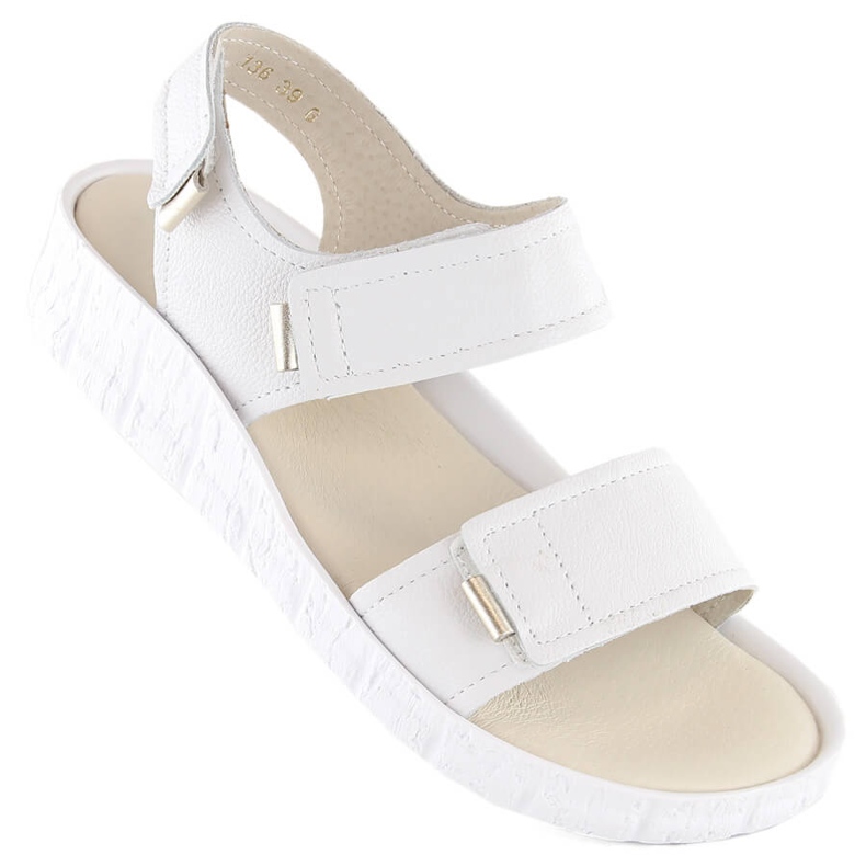 Sandalias mujer cómodas de piel con velcro, blanco Helios 136.188