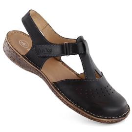 Sandalias mujer cómodas piel negro entero Helios 128.011