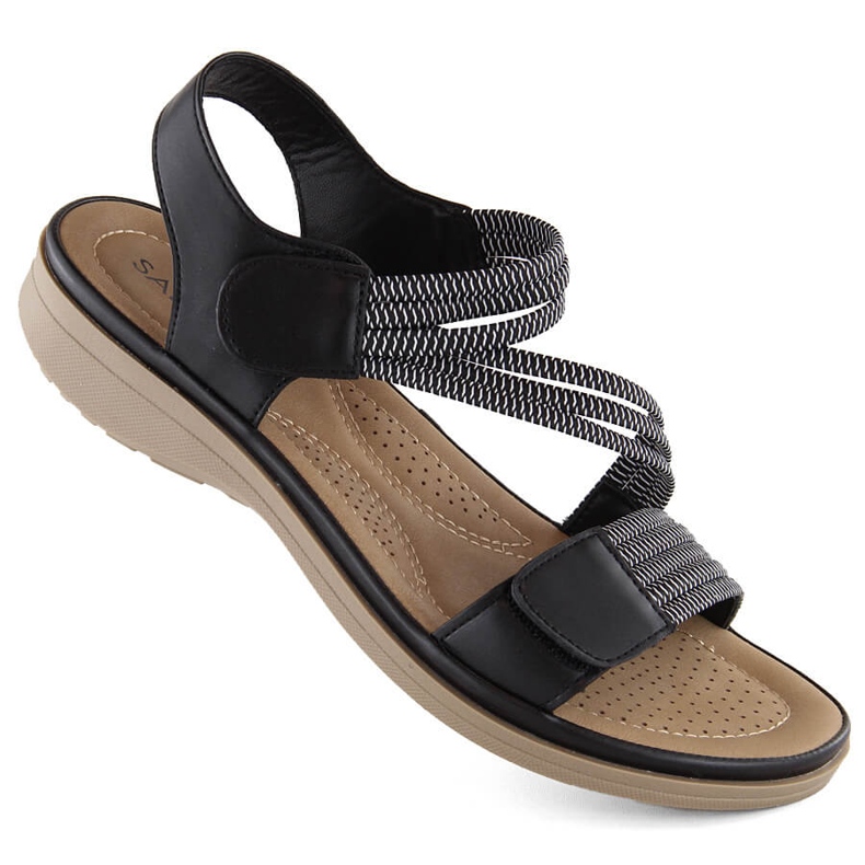 Sandalias de mujer con velcro y elásticos, negro Sabatina Y8066-1 Sandalias de mujer con velcro y elásticos, negro Sabatina Y8066-1