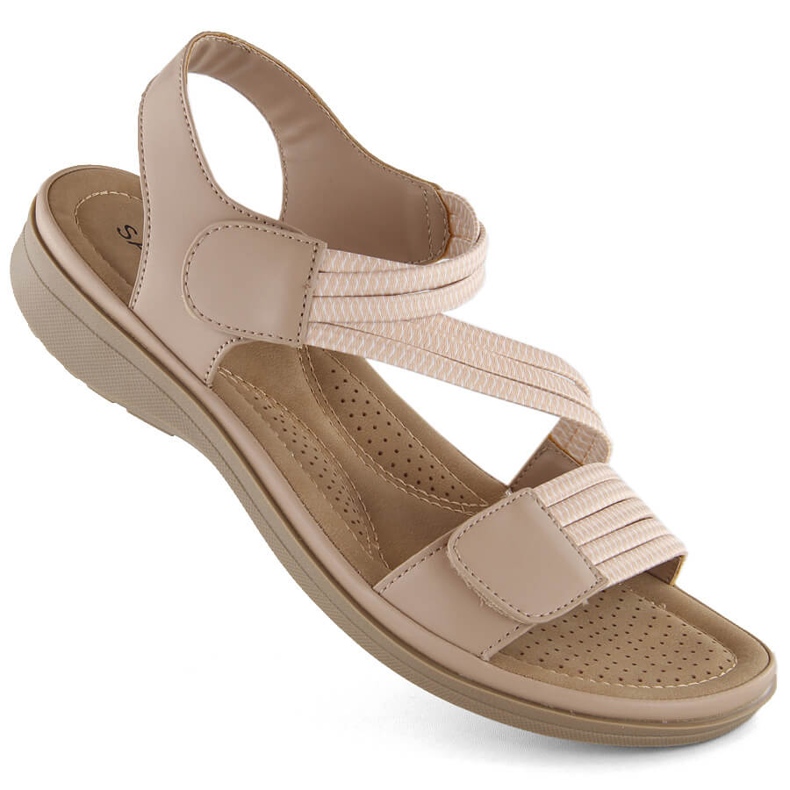 Sandalias de mujer con velcro y elásticos beige Sabatina Y8066-1