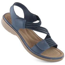 Sandalias de mujer con velcro y elásticos, azul Sabatina Y8066-1