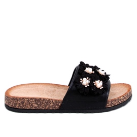 Emiles Chanclas de corcho negro con flores.