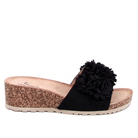 Mules negros con cuña y estampado floral Minass