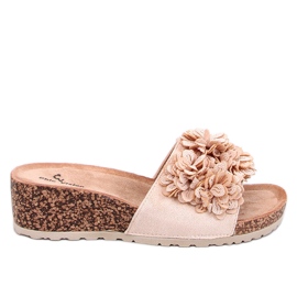 Mules de cuña con estampado floral en beige Minass