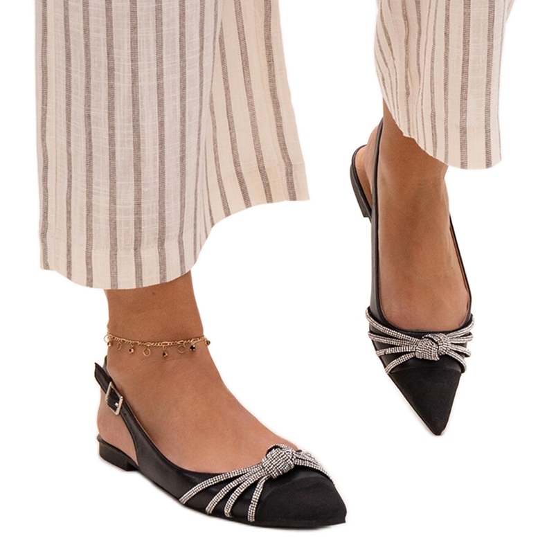 Bailarinas con punta en punta y strass Sellar negro Bailarinas con punta en punta y strass Sellar negro