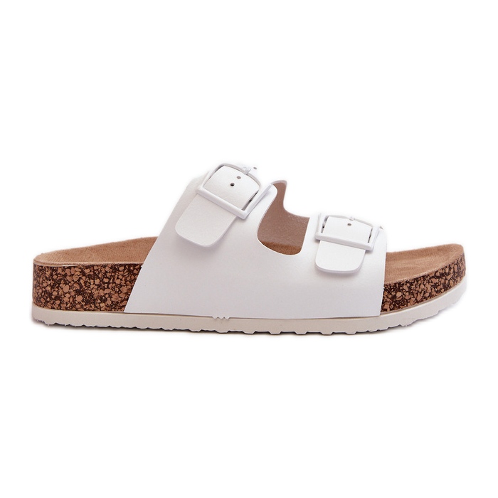 Chanclas de Mujer con Plataforma de Corcho y Hebillas, Blanco Klinesta
