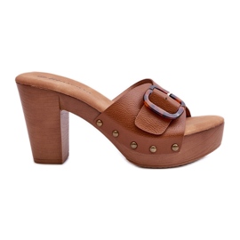 Chanclas De Mujer Con Tacón Alto Y Hebilla, Marrón Betinna