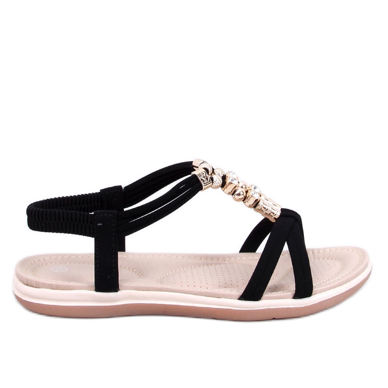 Haezz Sandalias negras con circonitas decorativas. negro