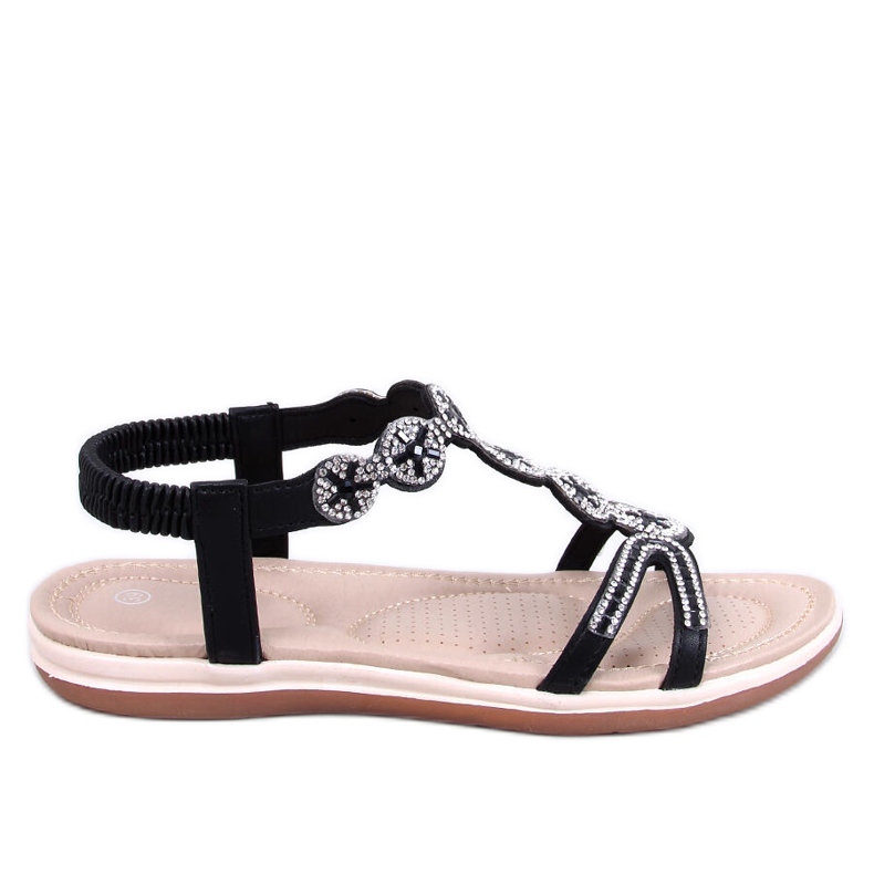 Yvers Sandalias negras con circonitas decorativas. negro